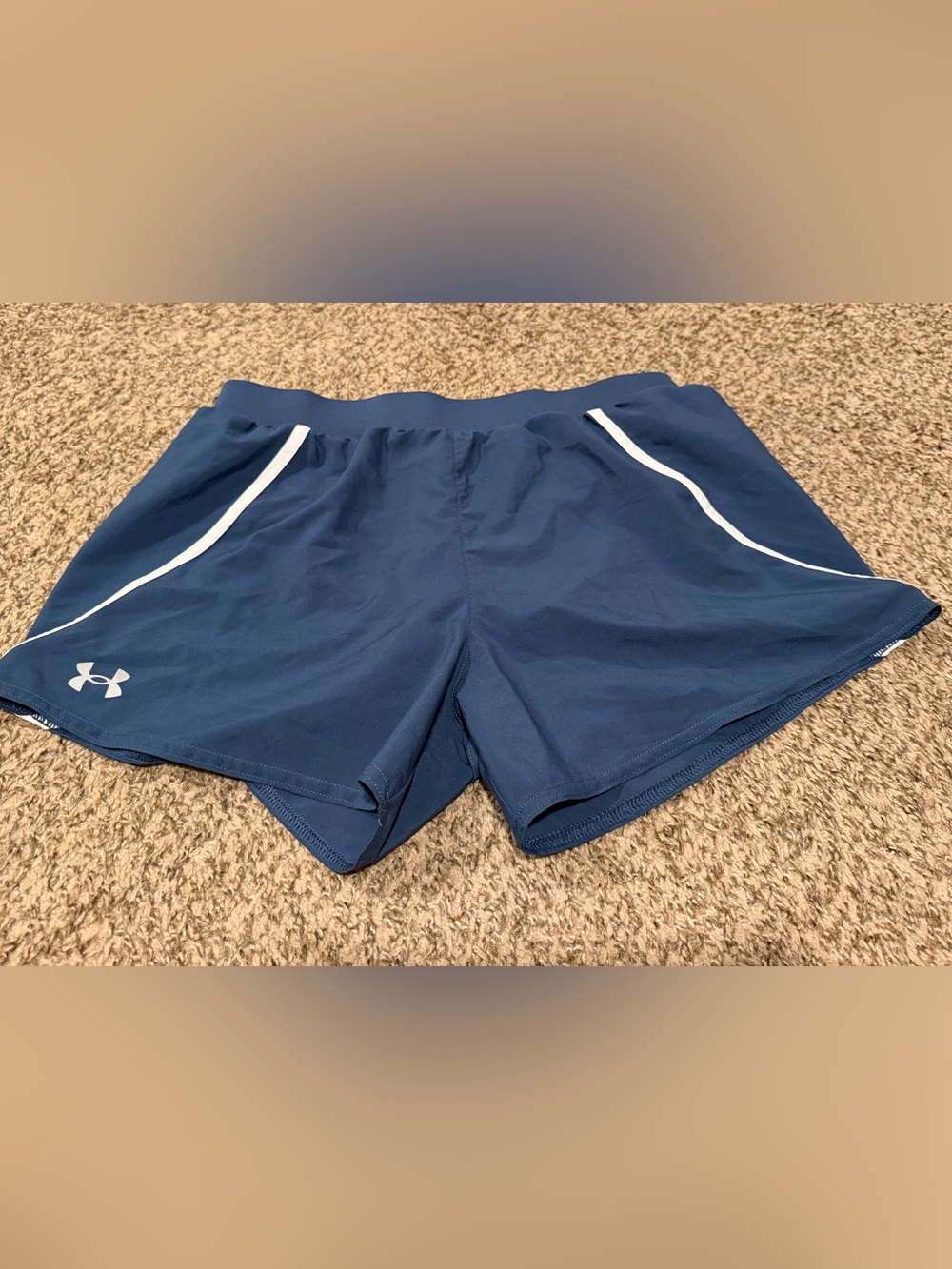 Under Armour Navy Athletic Shorts with White Trim Heatgear